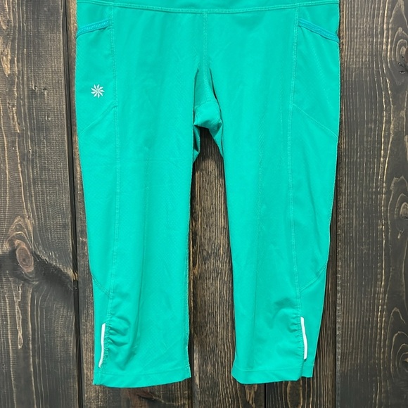 Athleta Dobby Be Free Knicker Leggings S‎ Green Cropped Stretch Activewear - Picture 4 of 9